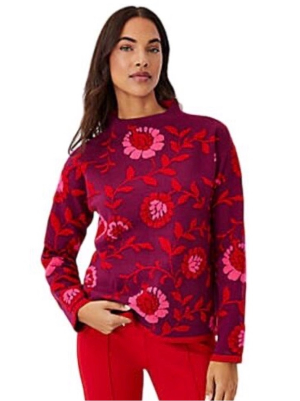 Ann Taylor Floral Jacquard
Mock Neck Sweater- small